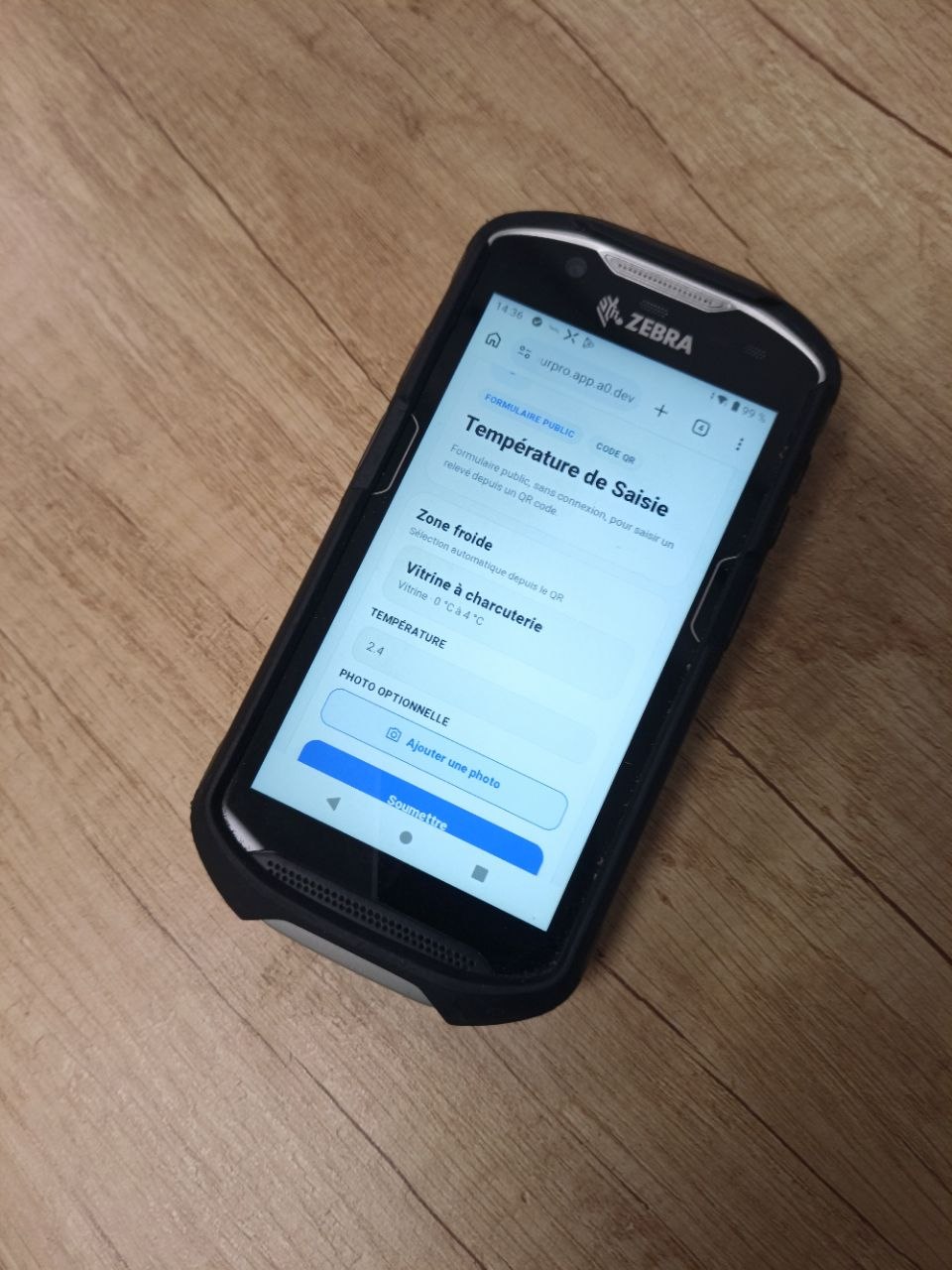 Terminal Zebra avec le formulaire Nettoyeur Pro